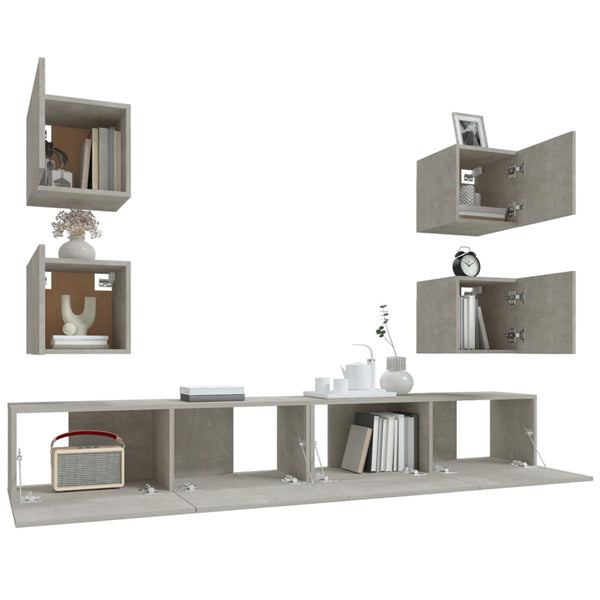 vidaXL 6-Piece TV Cabinet Set Concrete Grey Engineered Wood