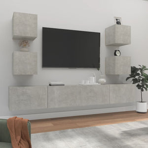 vidaXL 6-Piece TV Cabinet Set Concrete Grey Engineered Wood