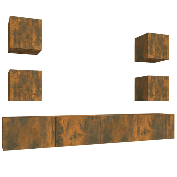 vidaXL 6-Piece TV Cabinet Set Smoked Oak Engineered Wood