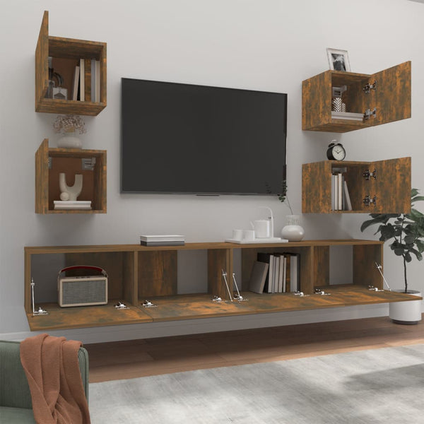 vidaXL 6-Piece TV Cabinet Set Smoked Oak Engineered Wood