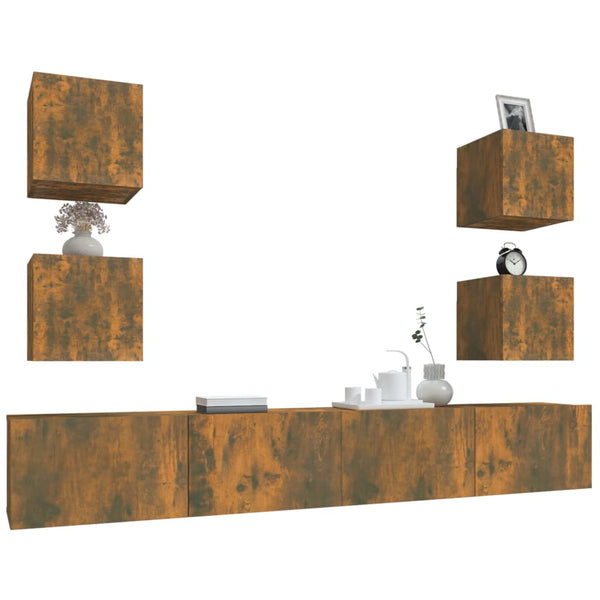 vidaXL 6-Piece TV Cabinet Set Smoked Oak Engineered Wood