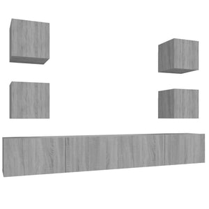 vidaXL 6-Piece TV Cabinet Set Sonoma Grey Engineered Wood
