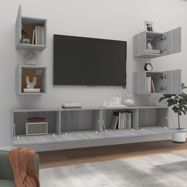 vidaXL 6-Piece TV Cabinet Set Sonoma Grey Engineered Wood