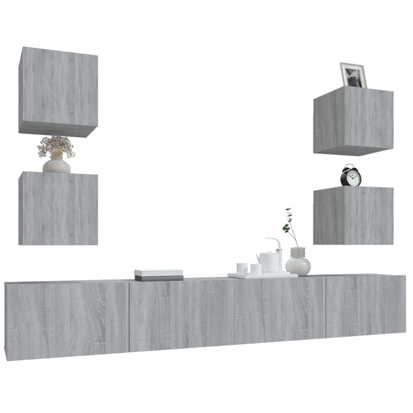 vidaXL 6-Piece TV Cabinet Set Sonoma Grey Engineered Wood