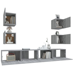 vidaXL 6-Piece TV Cabinet Set Sonoma Grey Engineered Wood