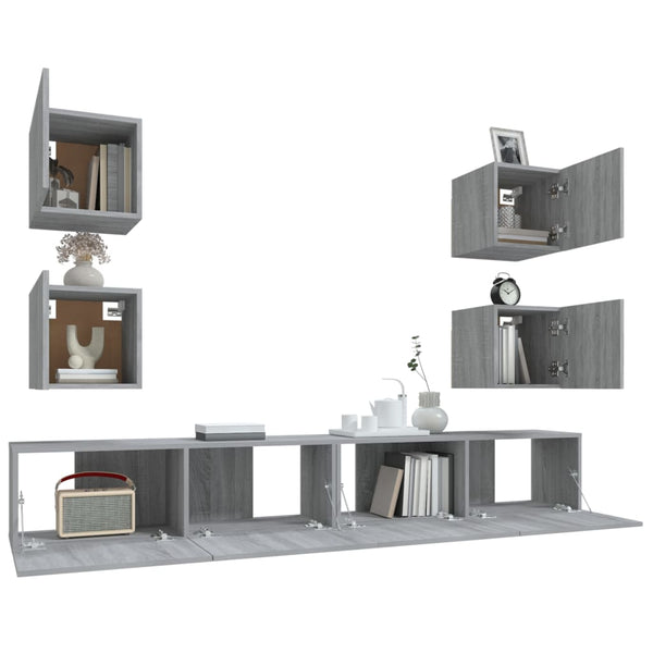 vidaXL 6-Piece TV Cabinet Set Sonoma Grey Engineered Wood