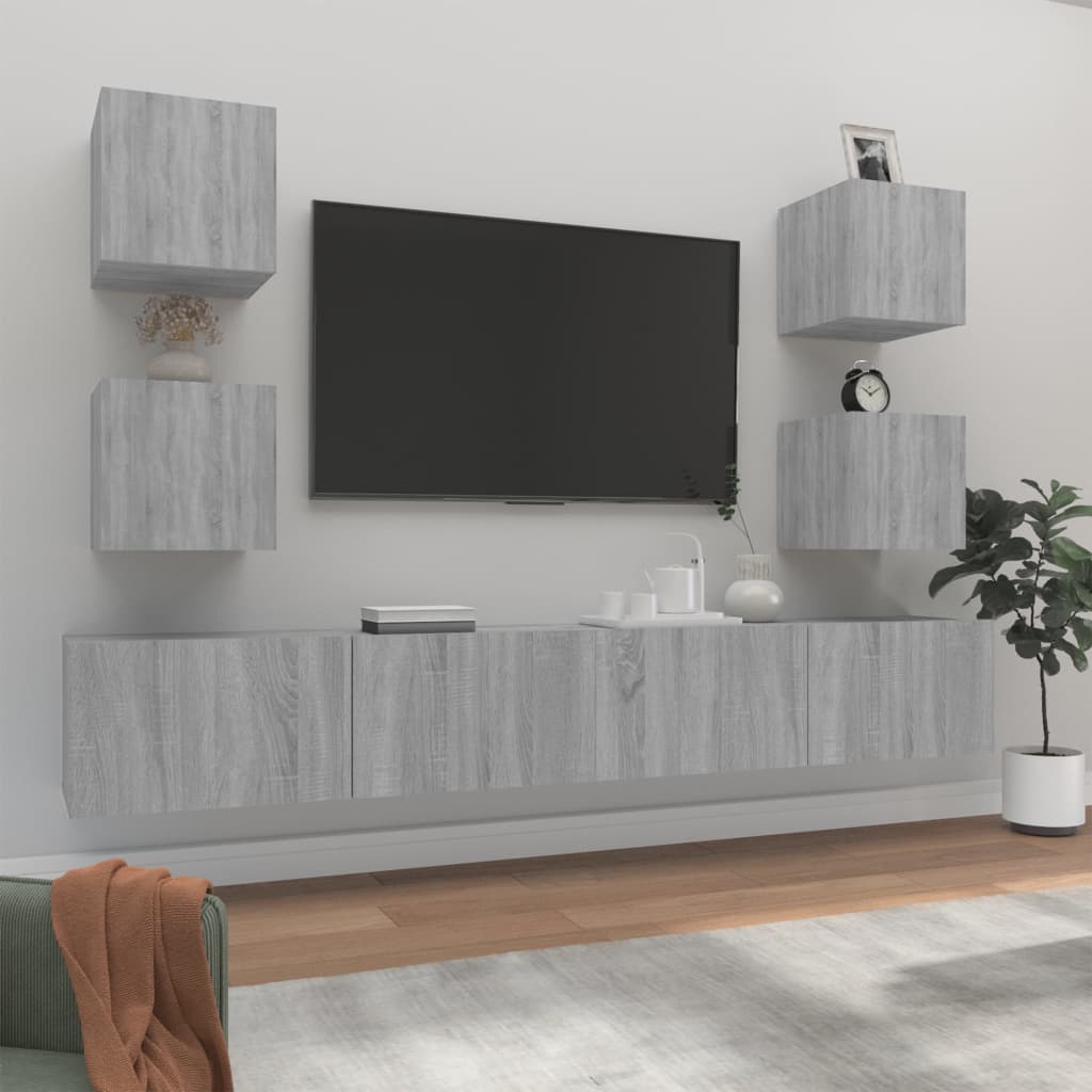 vidaXL 6-Piece TV Cabinet Set Sonoma Grey Engineered Wood