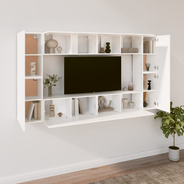 vidaXL 8-Piece TV Cabinet Set White Engineered Wood