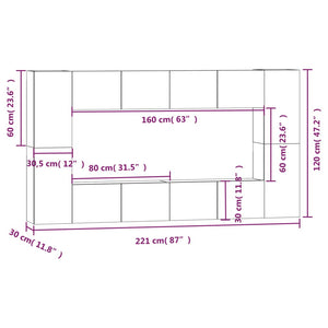 vidaXL 8-Piece TV Cabinet Set White Engineered Wood