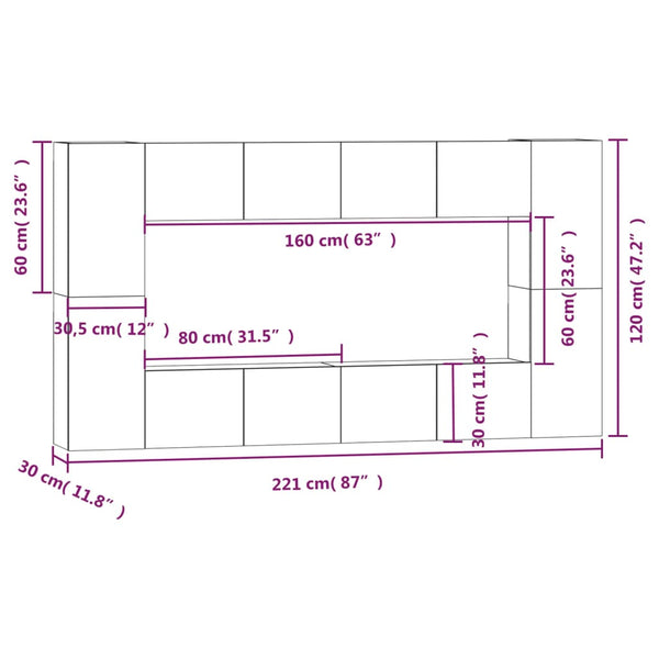 vidaXL 8-Piece TV Cabinet Set White Engineered Wood