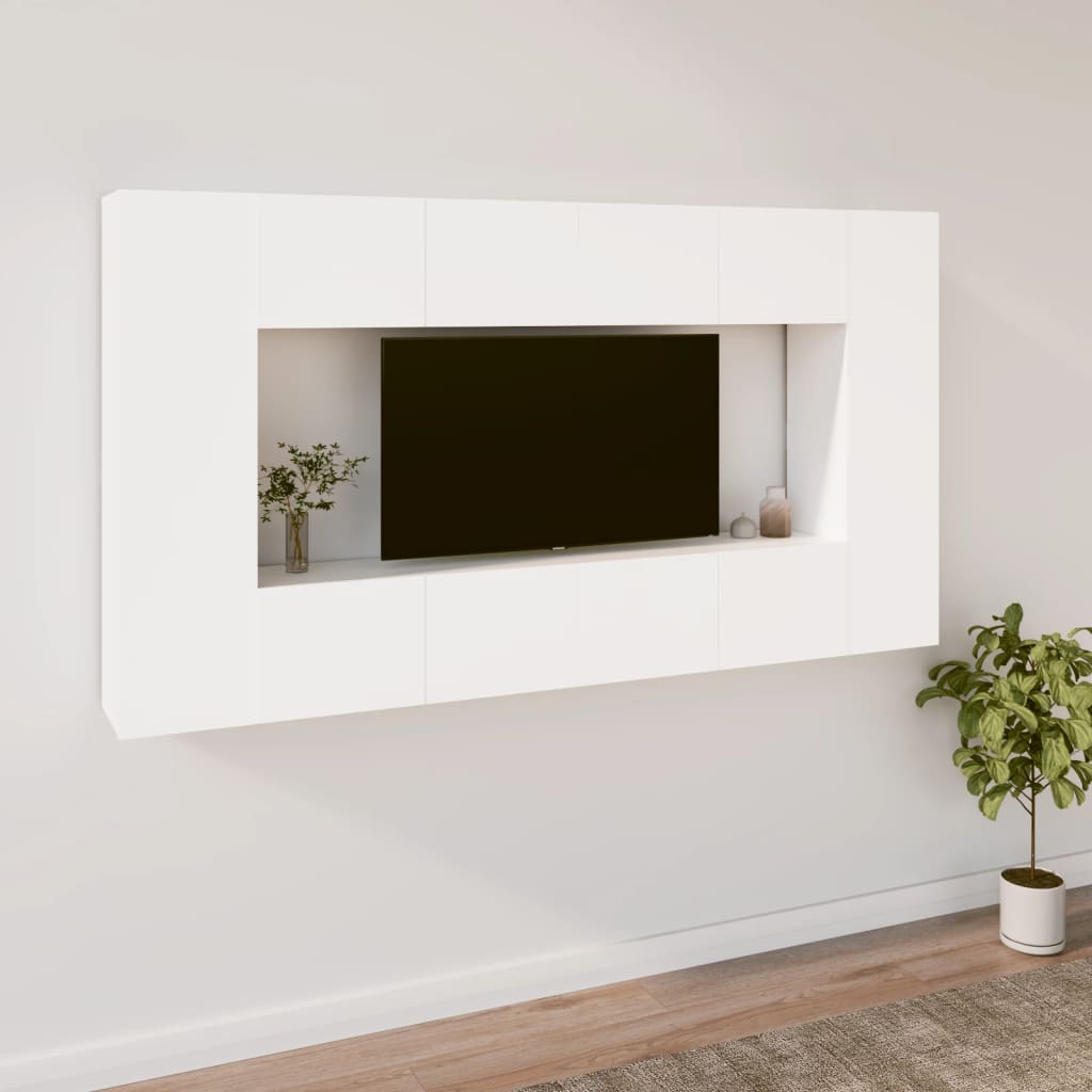 vidaXL 8-Piece TV Cabinet Set White Engineered Wood