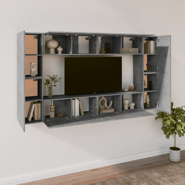 vidaXL 8-Piece TV Cabinet Set Concrete Grey Engineered Wood