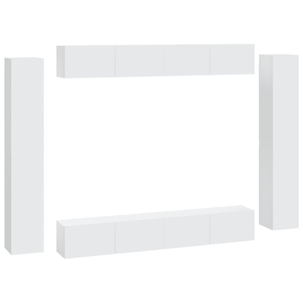 vidaXL 8-Piece TV Cabinet Set White Engineered Wood