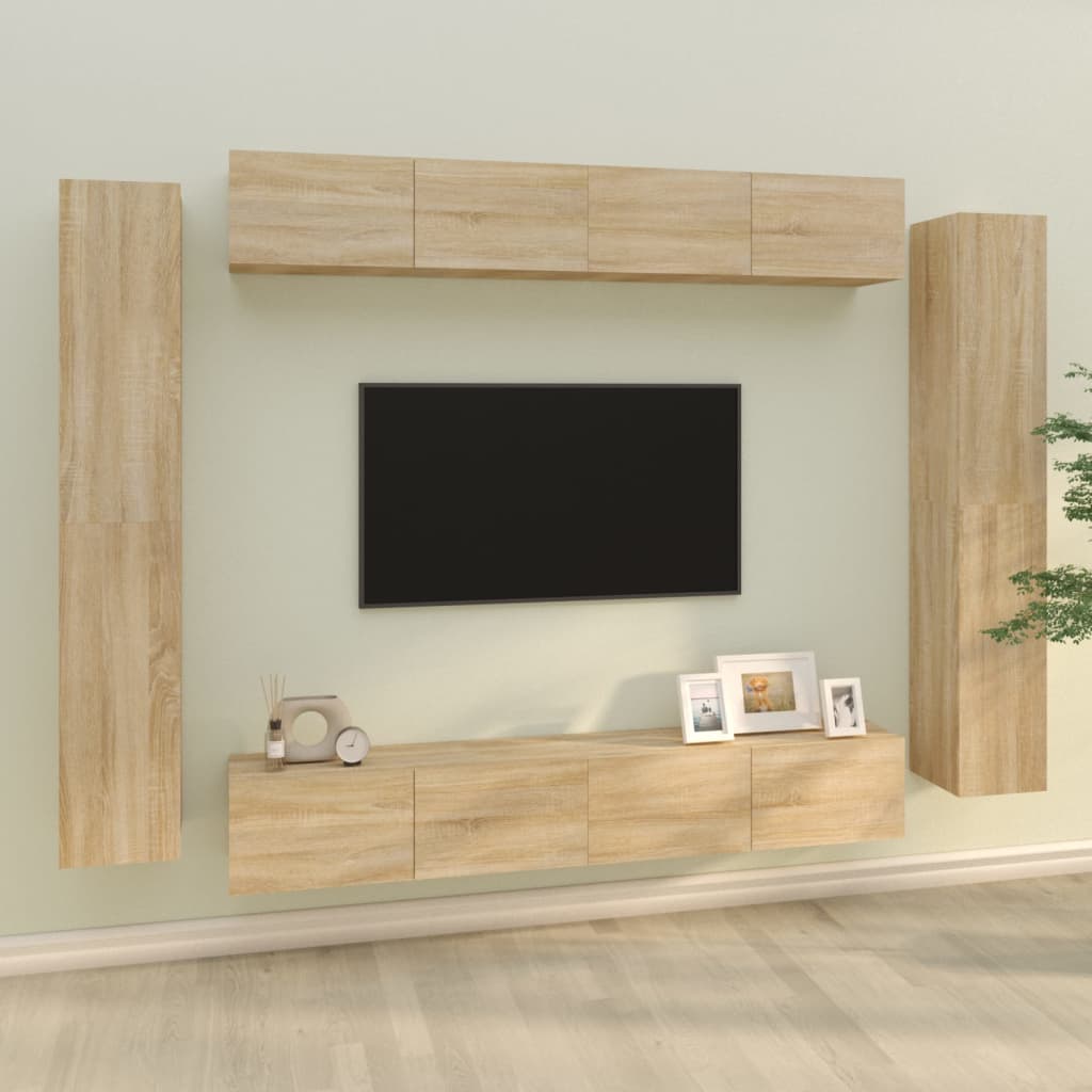 vidaXL 8-Piece TV Cabinet Set Sonoma Oak Engineered Wood
