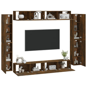 vidaXL 8-piece TV Cabinet Set Smoked Oak Engineered Wood