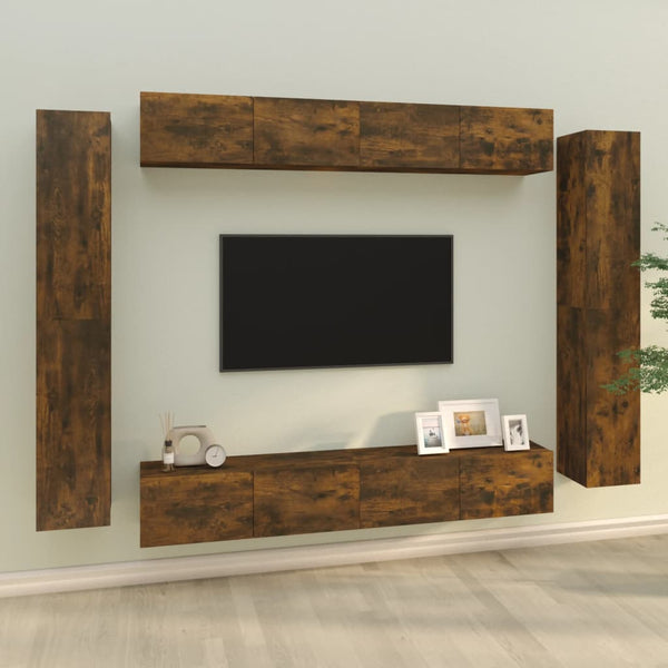vidaXL 8-piece TV Cabinet Set Smoked Oak Engineered Wood