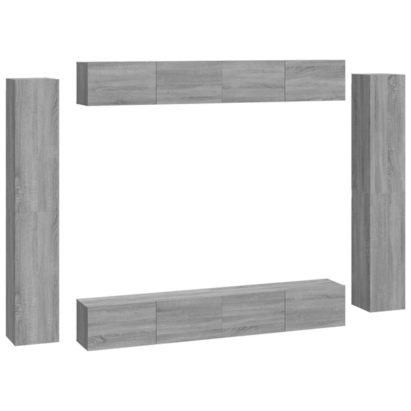 vidaXL 8-Piece TV Cabinet Set Grey Sonoma Engineered Wood