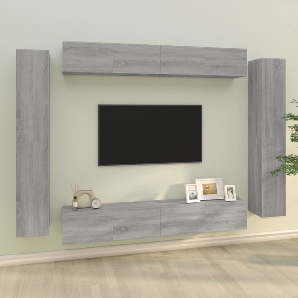 vidaXL 8-Piece TV Cabinet Set Grey Sonoma Engineered Wood