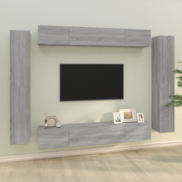 vidaXL 8-Piece TV Cabinet Set Grey Sonoma Engineered Wood