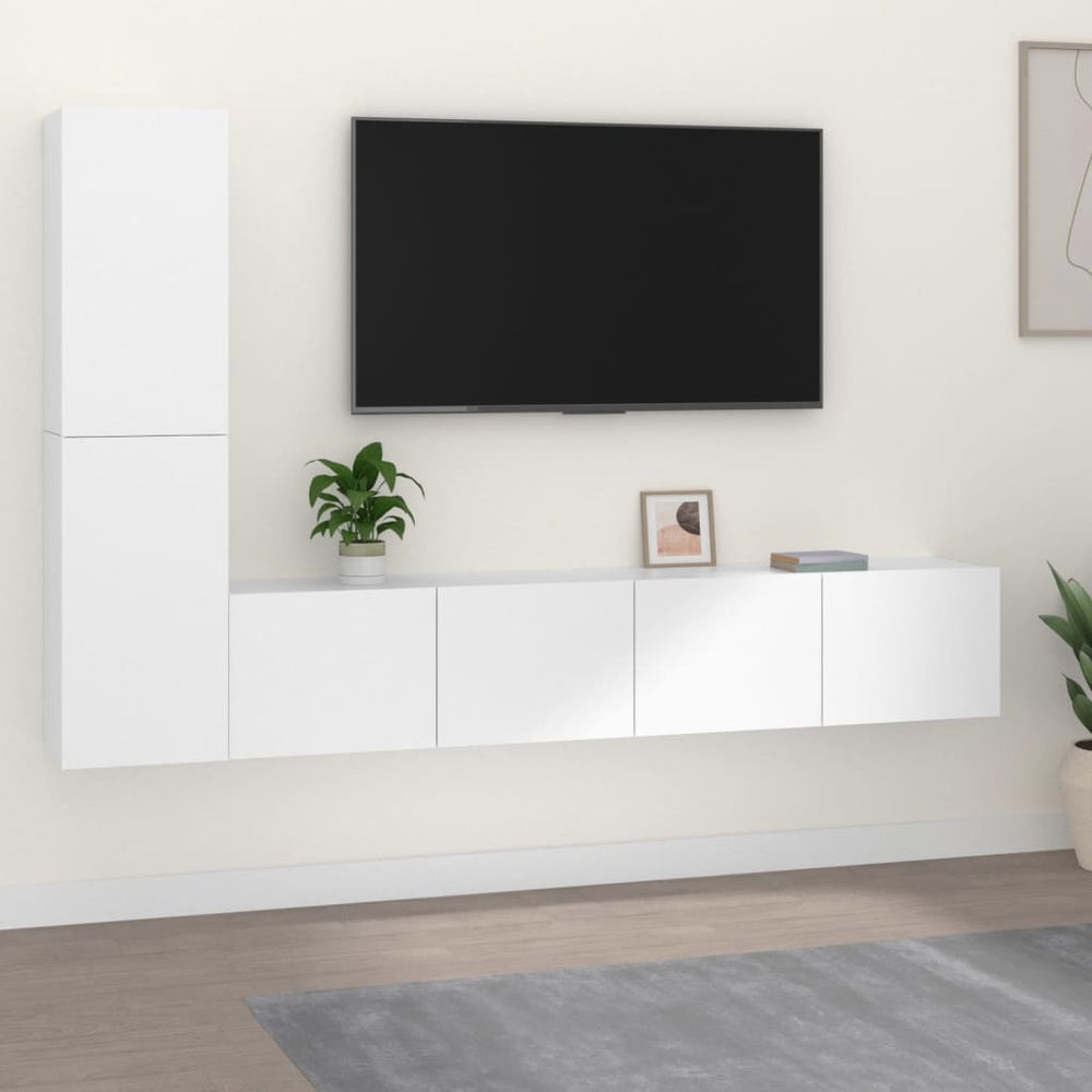 vidaXL 4-Piece TV Cabinet Set White Engineered Wood