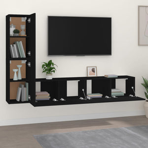 vidaXL 4-Piece TV Cabinet Set Black Engineered Wood
