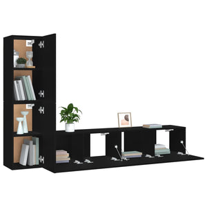 vidaXL 4-Piece TV Cabinet Set Black Engineered Wood