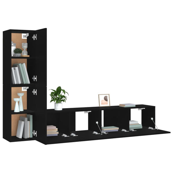 vidaXL 4-Piece TV Cabinet Set Black Engineered Wood