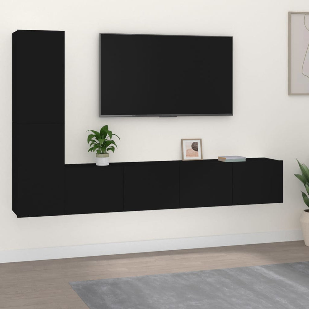 vidaXL 4-Piece TV Cabinet Set Black Engineered Wood