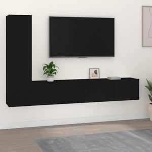 vidaXL 4-Piece TV Cabinet Set Black Engineered Wood