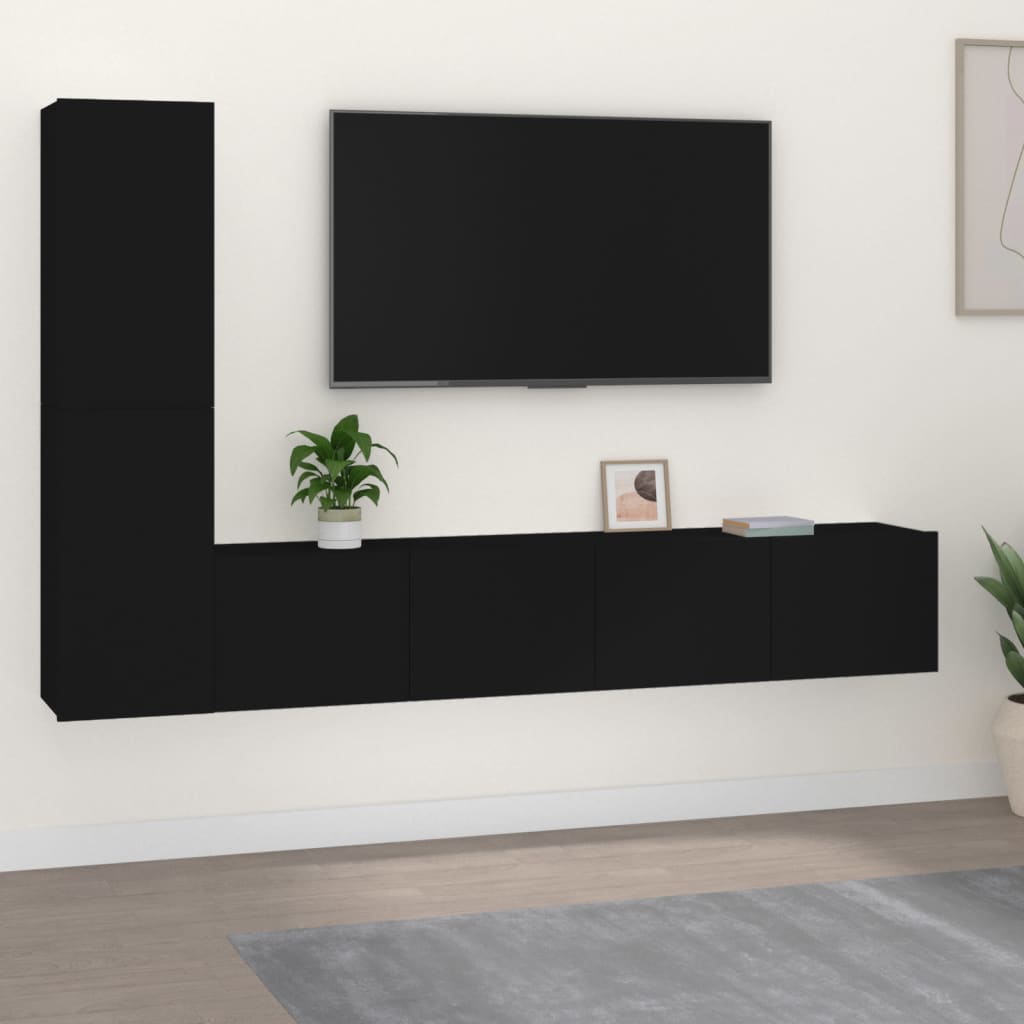 vidaXL 4-Piece TV Cabinet Set Black Engineered Wood