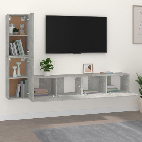 vidaXL 4-Piece TV Cabinet Set Concrete Grey Engineered Wood