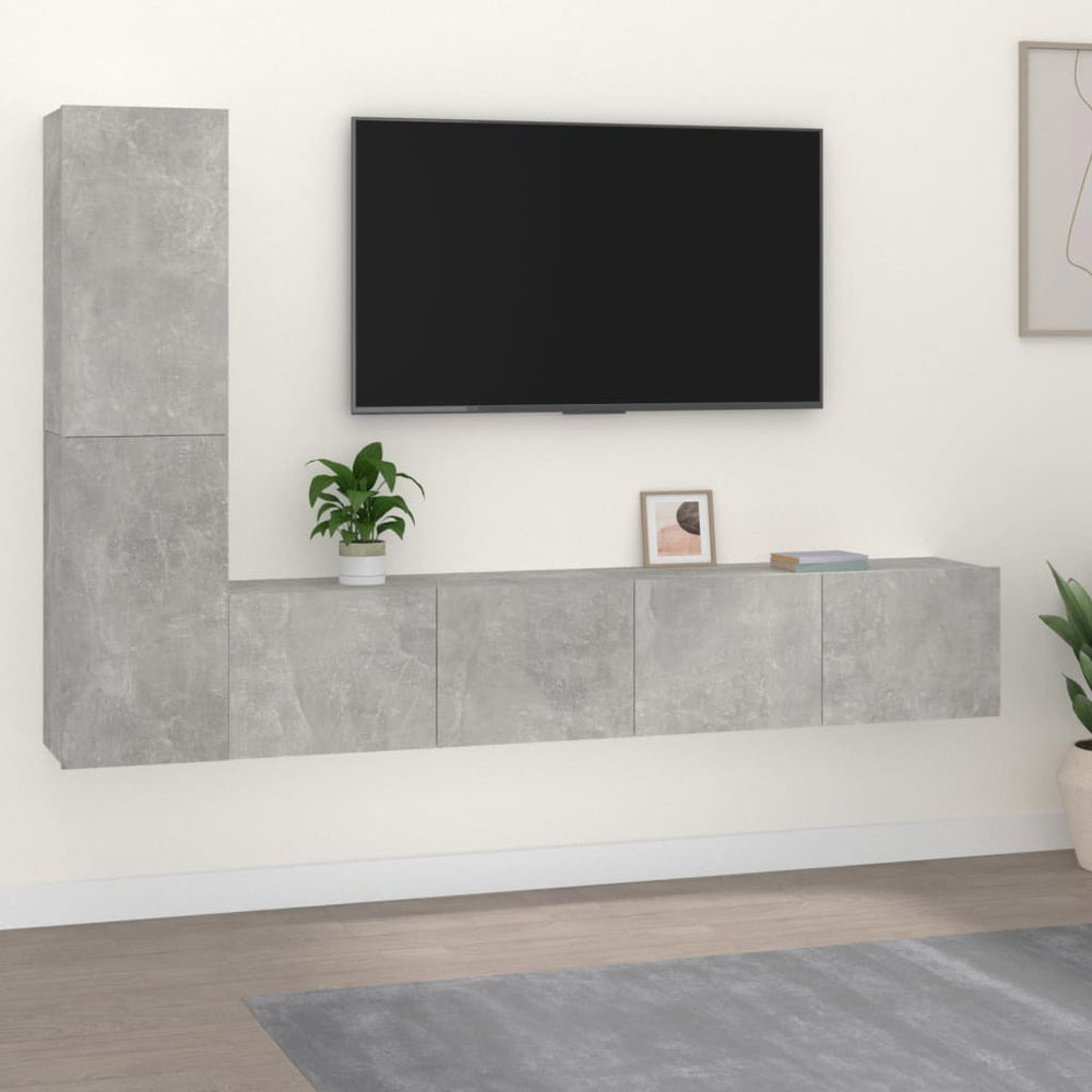 vidaXL 4-Piece TV Cabinet Set Concrete Grey Engineered Wood