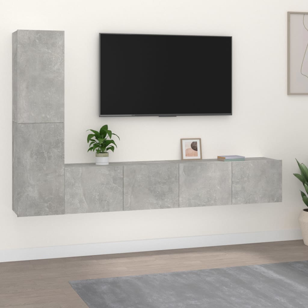 vidaXL 4-Piece TV Cabinet Set Concrete Grey Engineered Wood