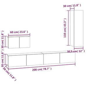 vidaXL 4-Piece TV Cabinet Set White Engineered Wood