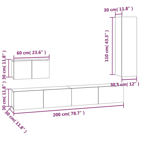vidaXL 4-Piece TV Cabinet Set White Engineered Wood
