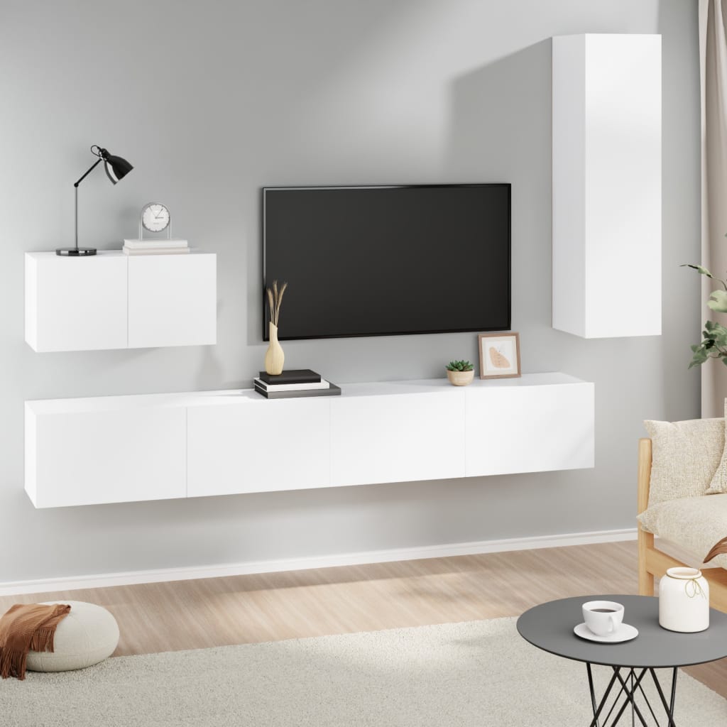 vidaXL 4-Piece TV Cabinet Set White Engineered Wood