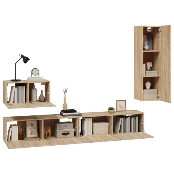 vidaXL 4-Piece TV Cabinet Set Sonoma Oak Engineered Wood