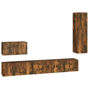 vidaXL 4-Piece TV Cabinet Set Smoked Oak Engineered Wood