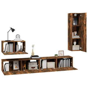 vidaXL 4-Piece TV Cabinet Set Smoked Oak Engineered Wood