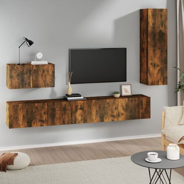 vidaXL 4-Piece TV Cabinet Set Smoked Oak Engineered Wood