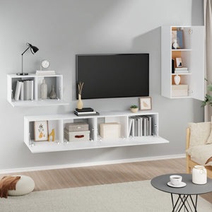 vidaXL 4-Piece TV Cabinet Set White Engineered Wood