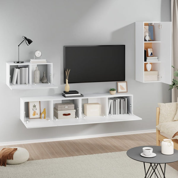 vidaXL 4-Piece TV Cabinet Set White Engineered Wood