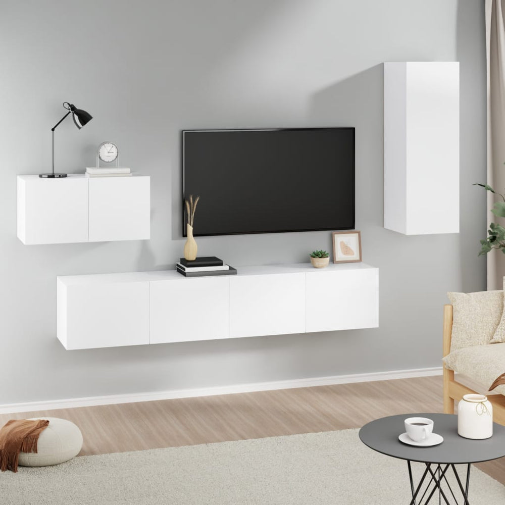 vidaXL 4-Piece TV Cabinet Set White Engineered Wood