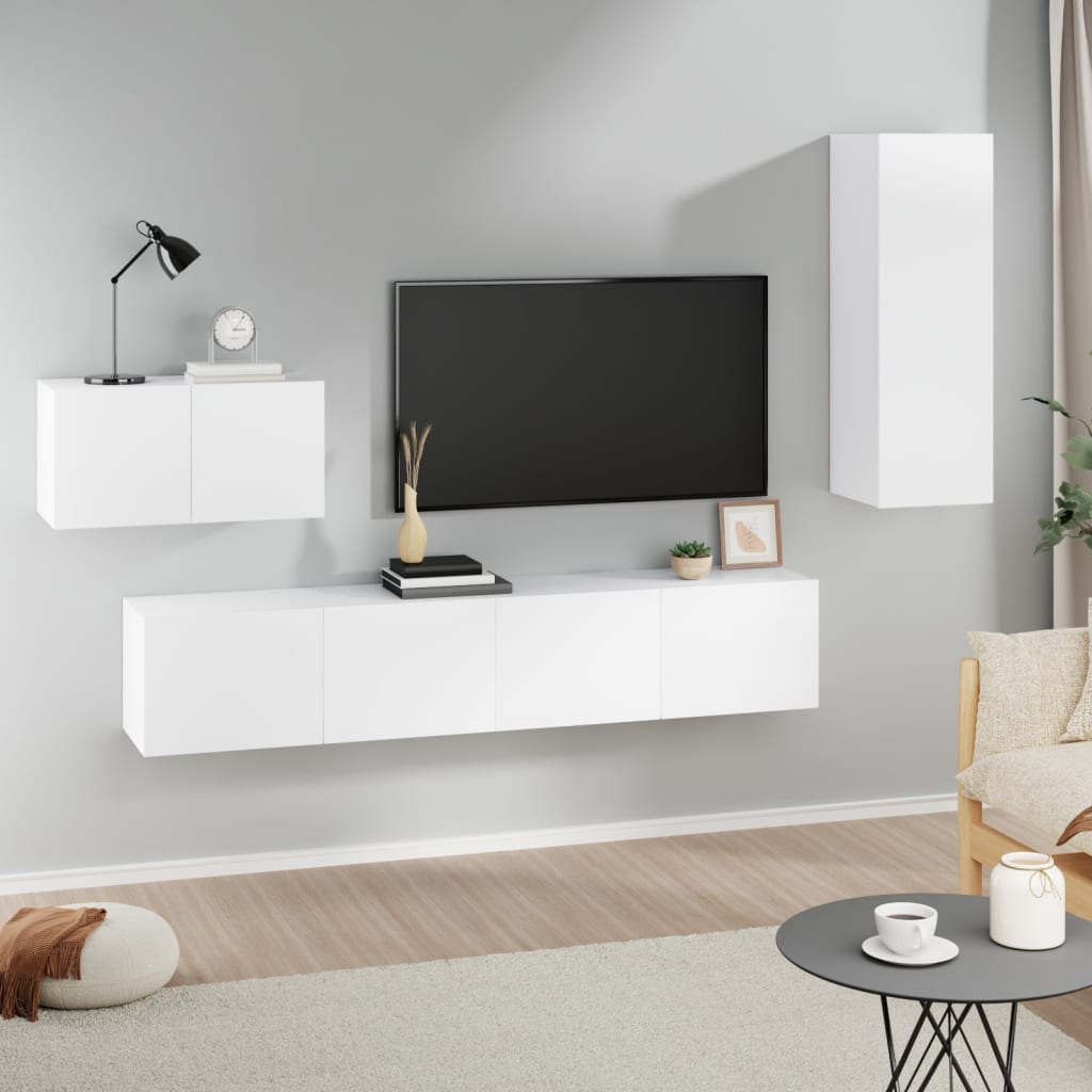 vidaXL 4-Piece TV Cabinet Set White Engineered Wood