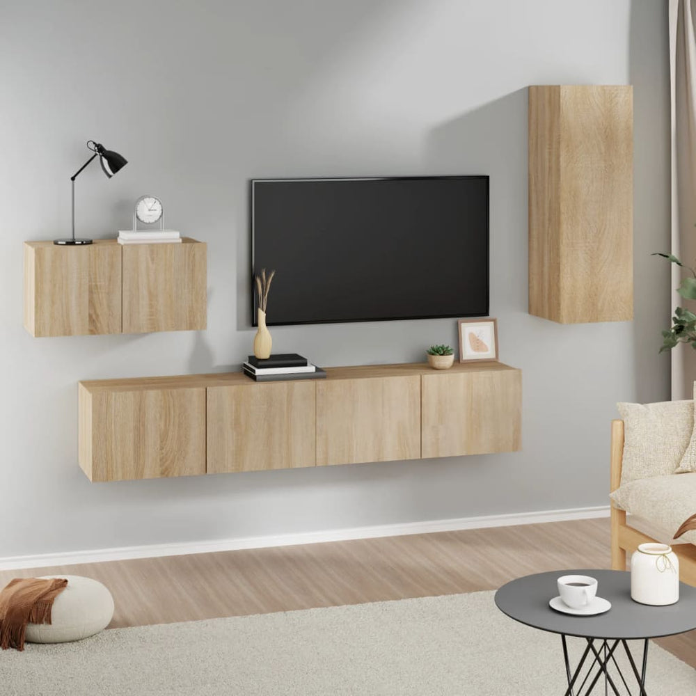 vidaXL 4-Piece TV Cabinet Set Sonoma Oak Engineered Wood