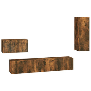 vidaXL 4-Piece TV Cabinet Set Smoked Oak Engineered Wood