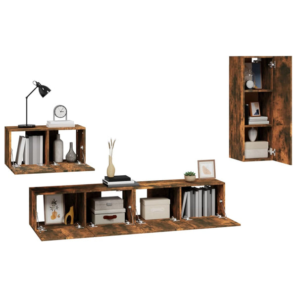 vidaXL 4-Piece TV Cabinet Set Smoked Oak Engineered Wood
