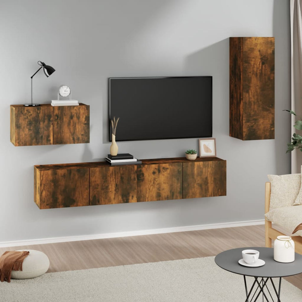 vidaXL 4-Piece TV Cabinet Set Smoked Oak Engineered Wood