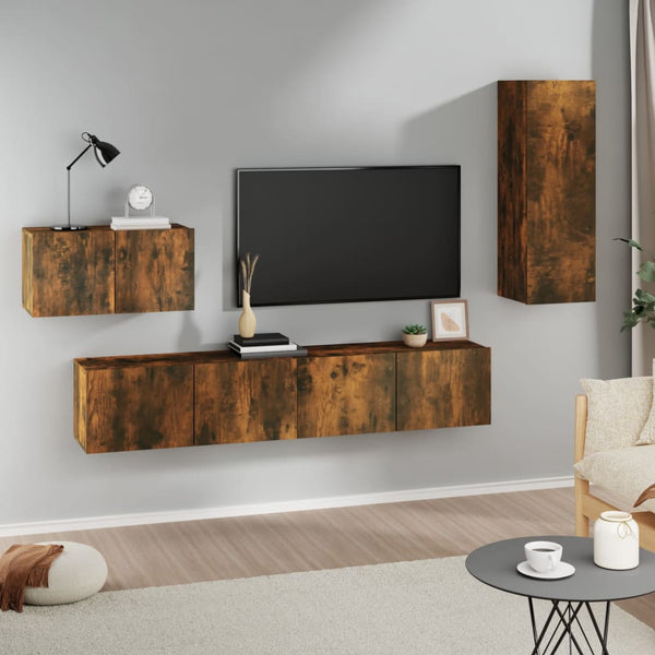 vidaXL 4-Piece TV Cabinet Set Smoked Oak Engineered Wood