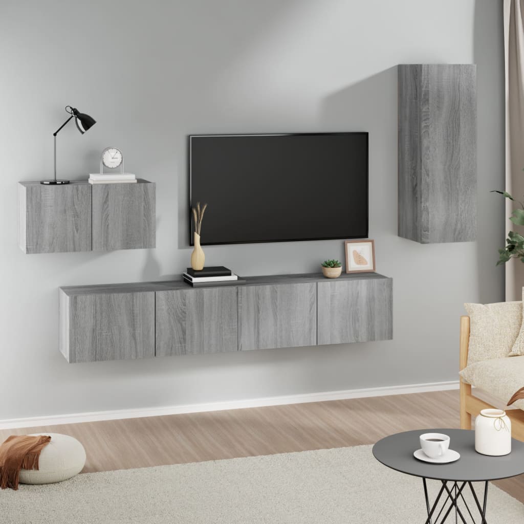 vidaXL 4-Piece TV Cabinet Set Grey Sonoma Engineered Wood